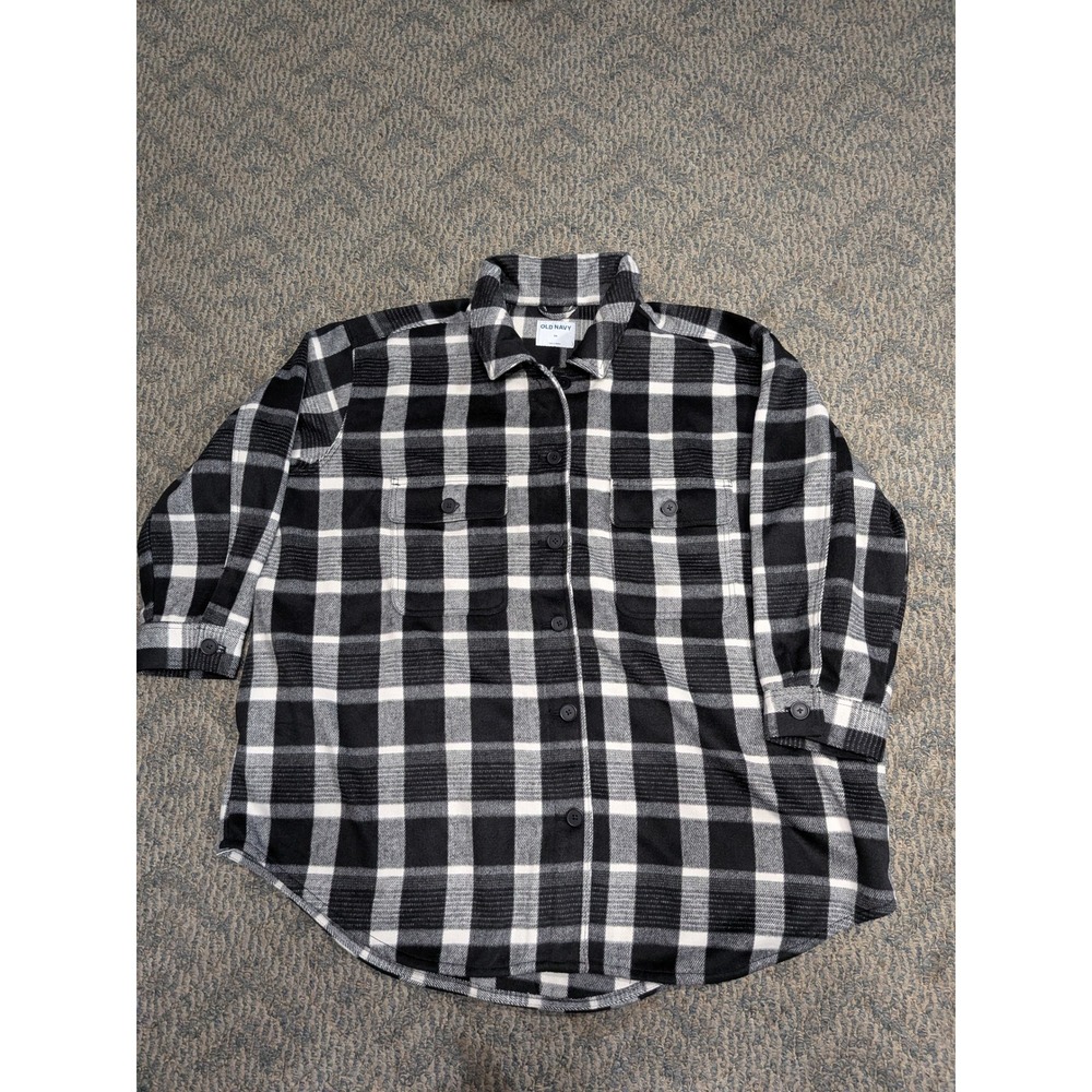 Old Navy Womens 3X Black White Plaid Wool Blend Shacket Shirt Jacket 413798-00